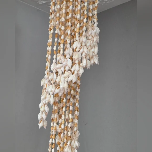 Vintage Chula Hanging Spiral Seashell Windchime Boho Beach Wedding Macrame - Picture 9 of 12